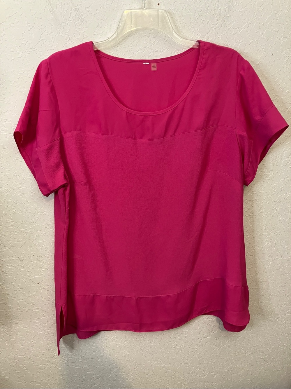 Vibrant Pink Short-Sleeve Scoop Neck Blouse
